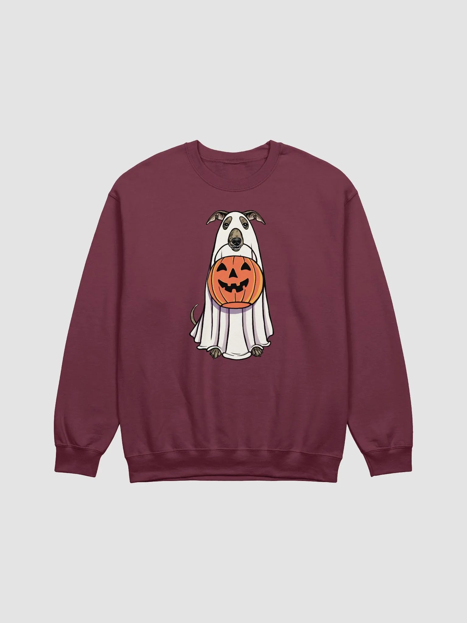 Funny Halloween Italian Greyhound(Blue Fawn) Sweatshirt | Funny Iggy Wearing a Ghost Costume and Holding a Pumpkin Basket product image (12)