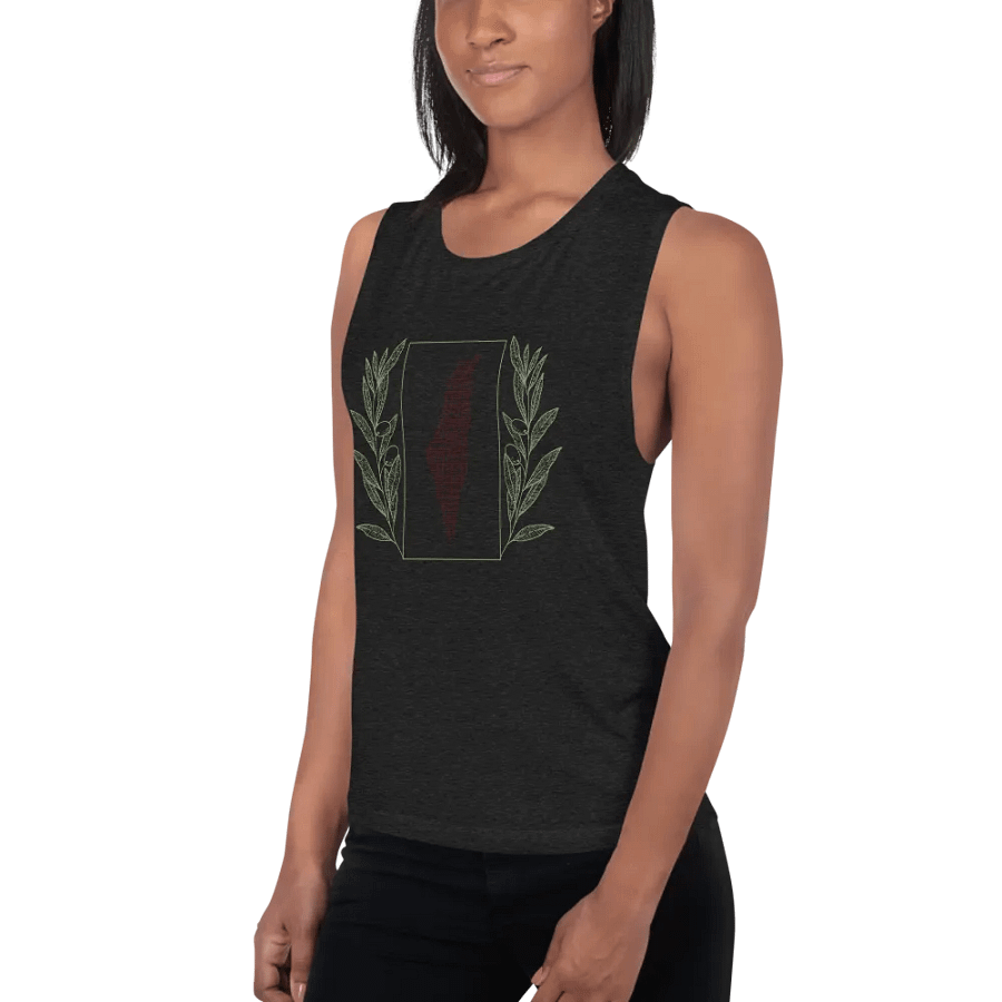 Olive Palestine Design Fitted Flowy Muscle Tank product image (18)