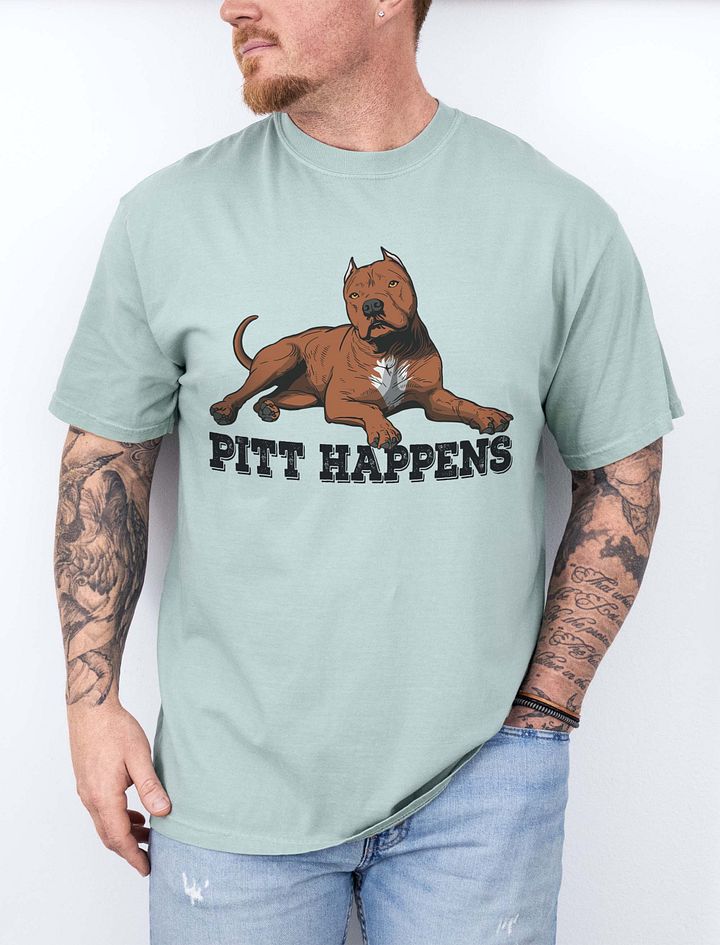 Pitt Happens T-Shirt of a Pitbull Terrier (Cropped Ears - Red) | Funny T-Shirt for Pitbull, Bully, and Staffordshire Terrier Paw-rents product image (1)