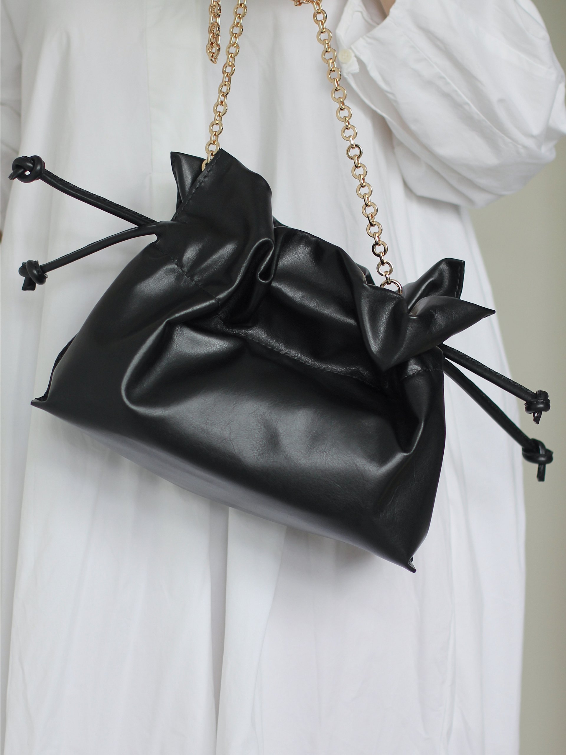 Sample Sale – Black Soft Leather Drawstring Clutch product image (8)