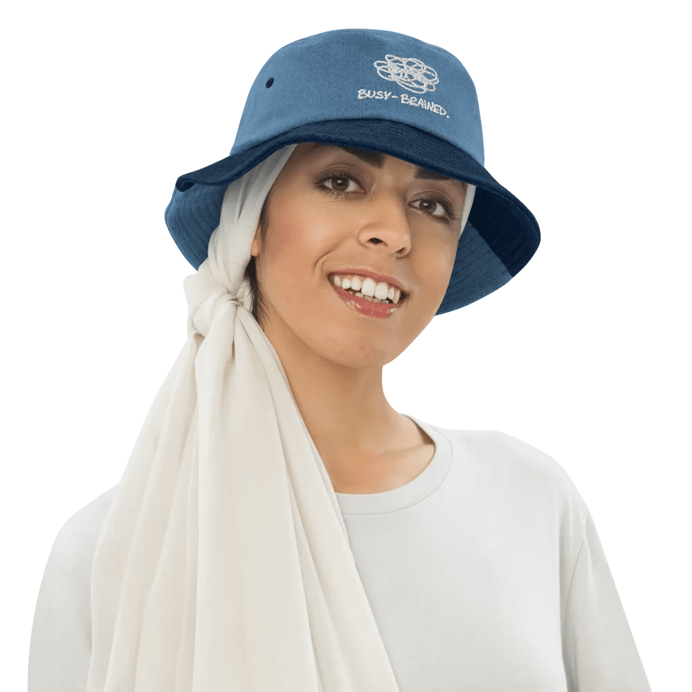 BUSY-BRAINED (white) embroidered denim bucket hat product image (16)