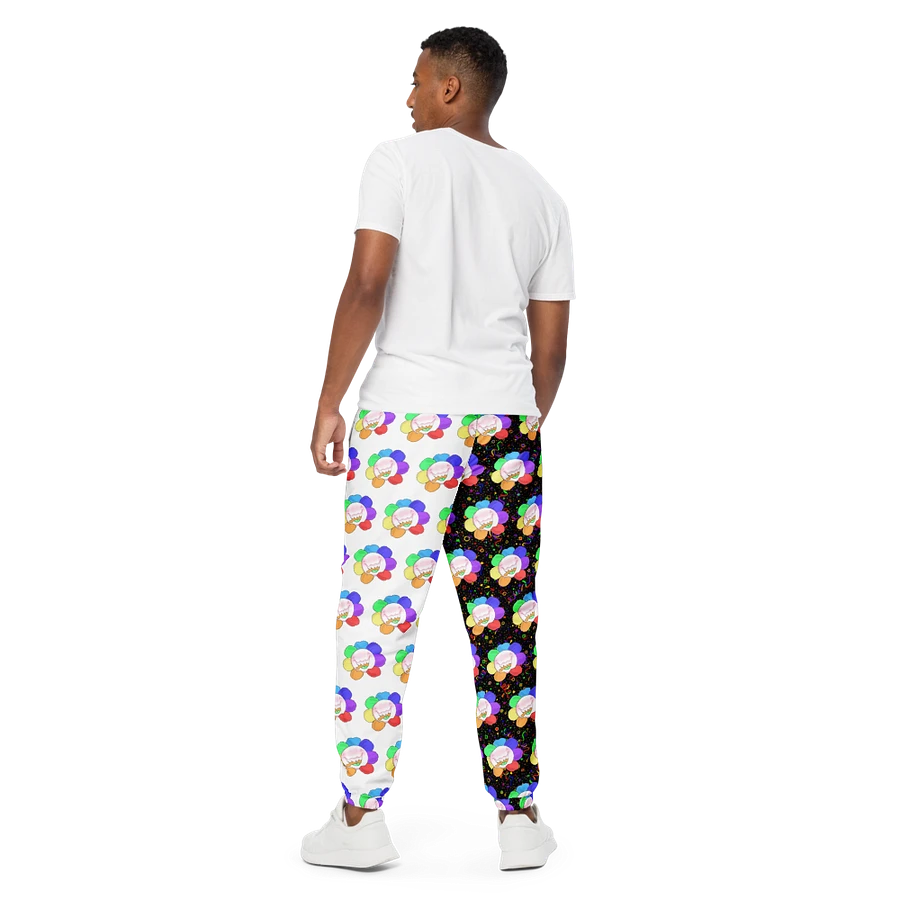 Split White and Black Arcade All-Over Flower Unisex Track Pants product image (3)
