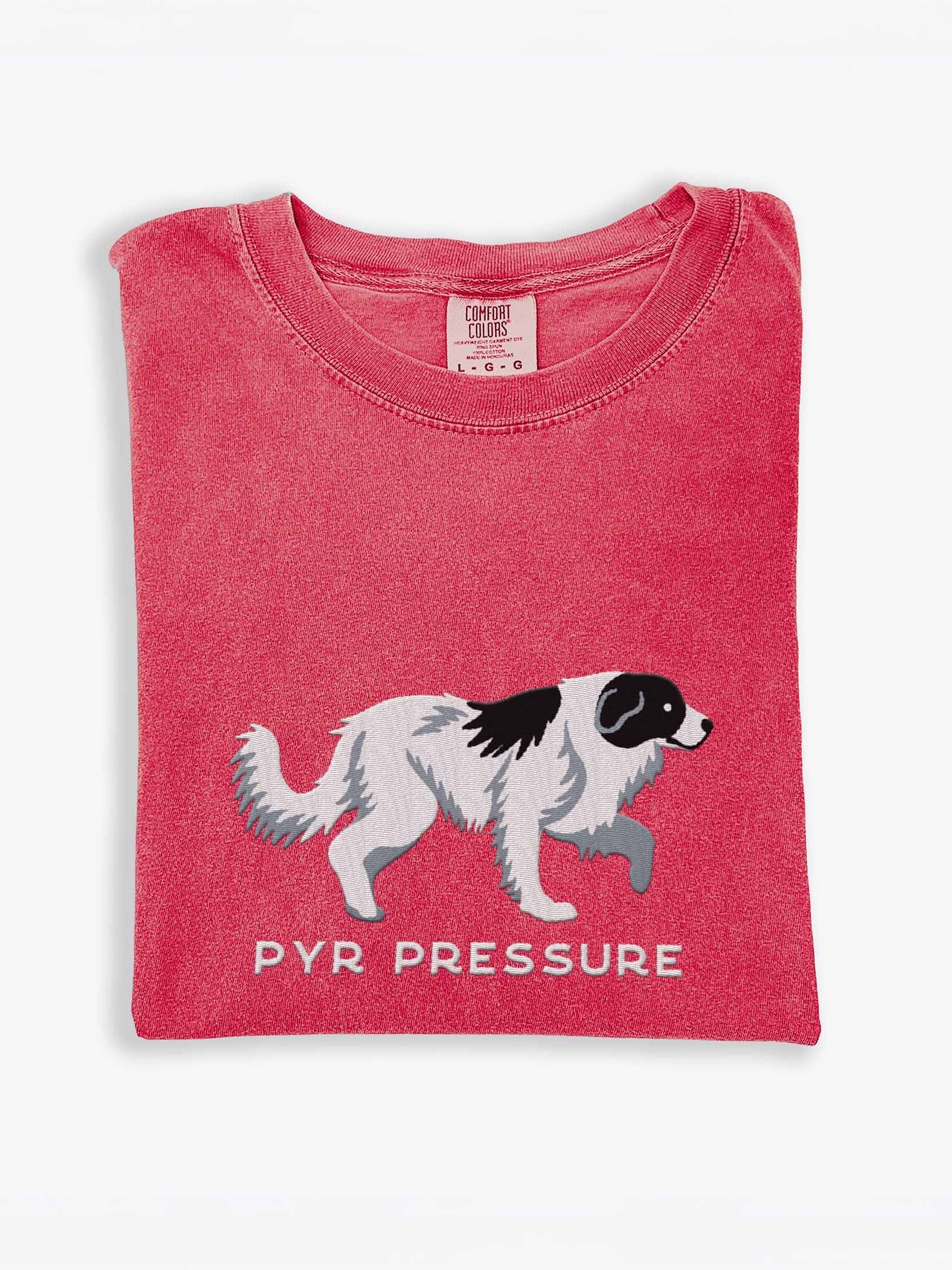 Pyr Pressure T-Shirt(Embroidered) of a Great Pyrenees(Black & White) product image (1)
