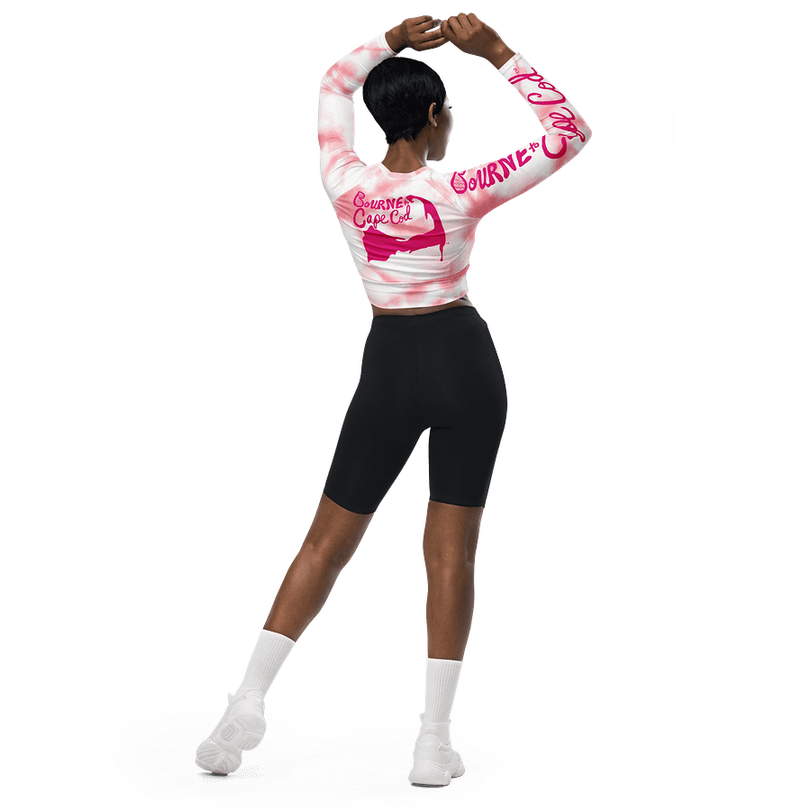 BOURNE to Cape Cod™ Crop Top | BRN.2C.C.™ Coastal Bold | Recycled Long Sleeve Statement Wear 🌊💃☀️ | Vibrant Pink Logos on Pink Tie-Dye product image (5)