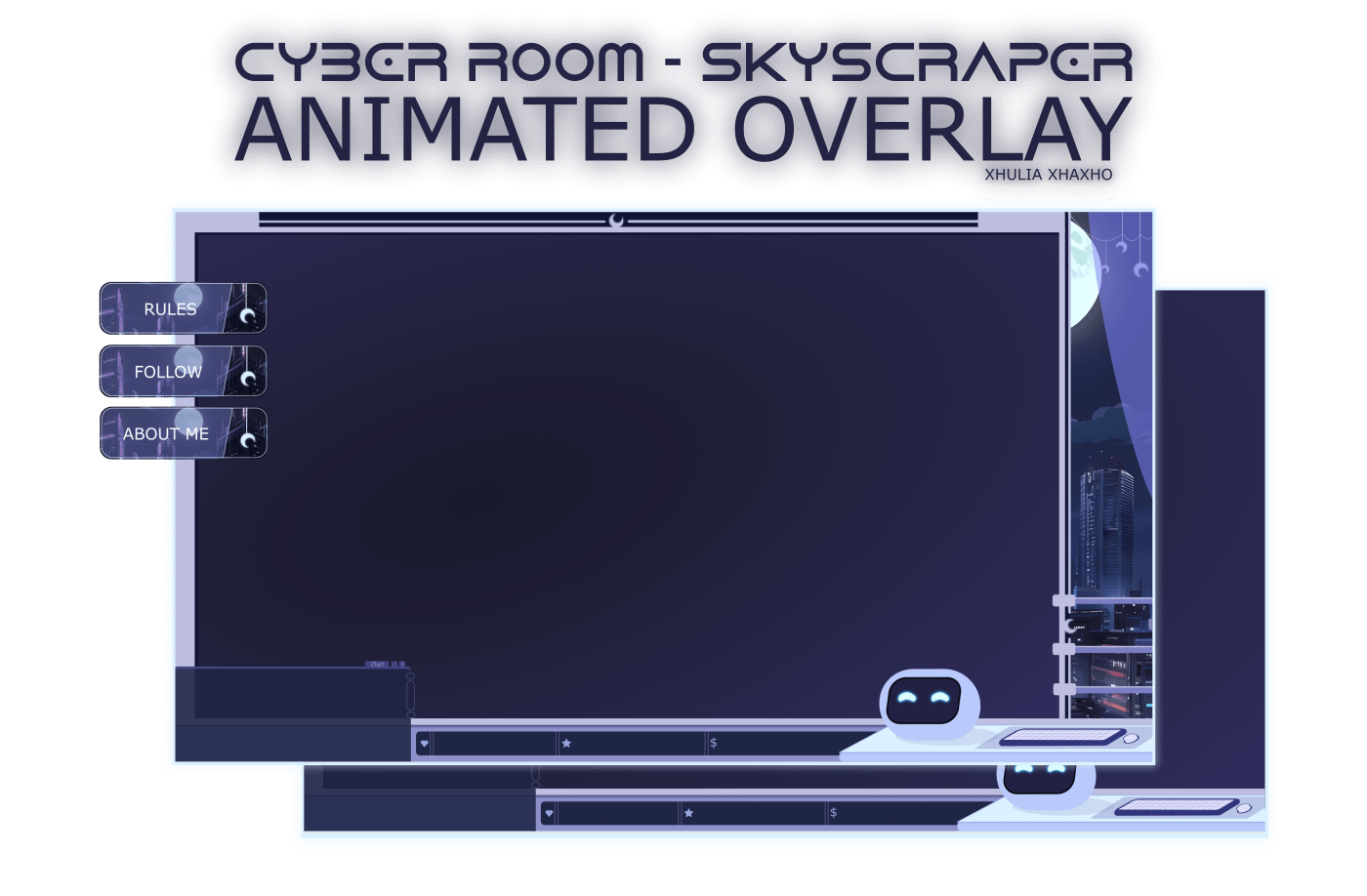 CYBER ROOM - SKYSCRAPER STREAM OVERLAY - PREMADE OVERLAY ANIMTED - NIGHT SKYSCRAPER STREAM OVERLAY - ROBOT STREAM OVERLAY product image (1)