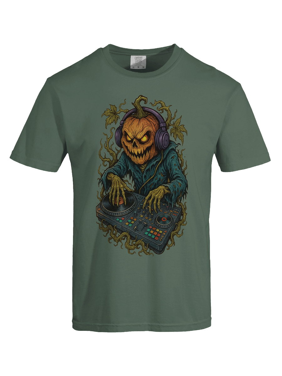 Theatrically Jerry: "DJ Jack-O-Lantern Spins Halloween Beats" T-Shirt product image (1)