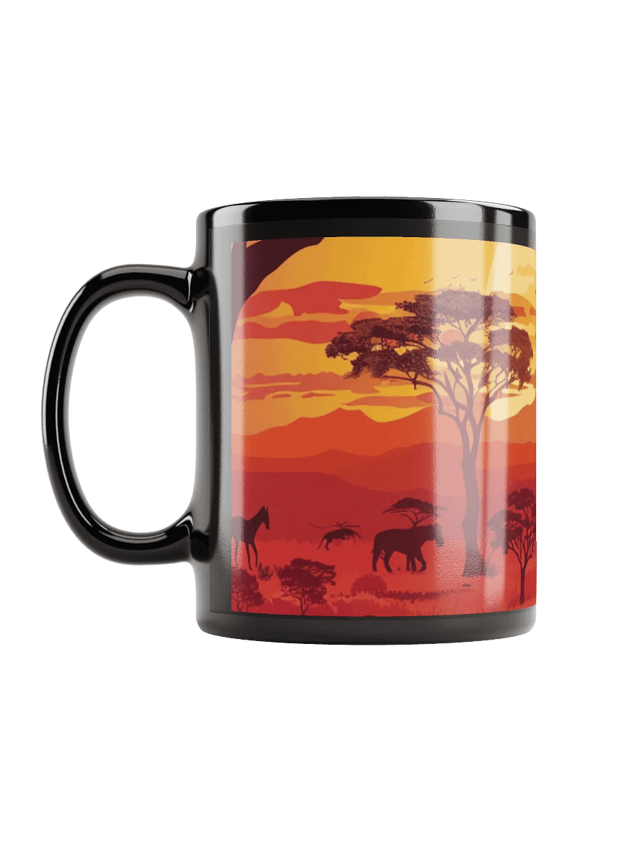 African Sunset Black Glossy Ceramic Mug by Treasure Pie product image (12)
