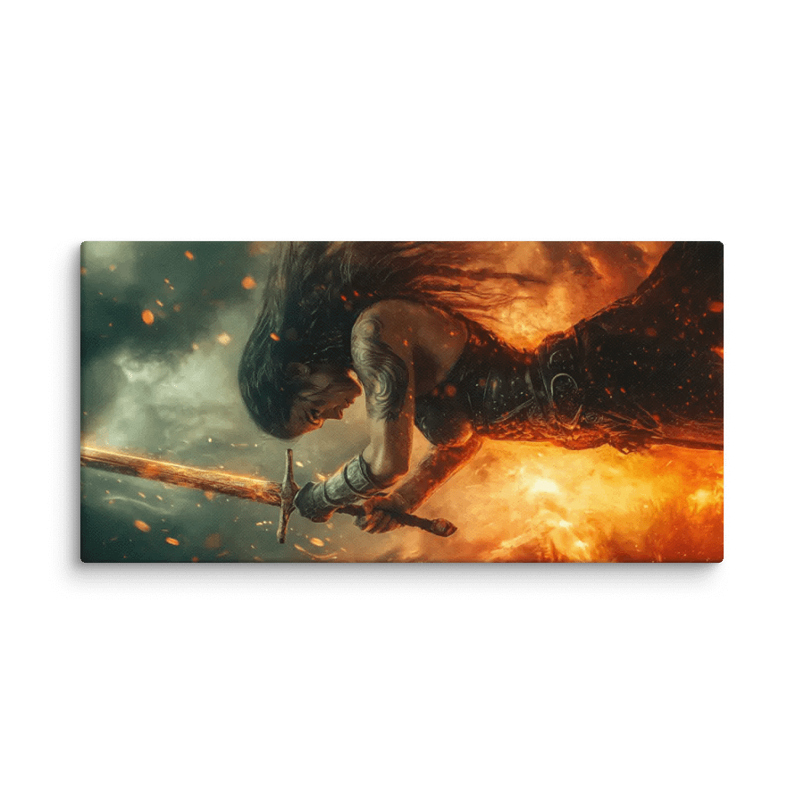 Female warrior raising her sword 02 - Canvas product image (1)