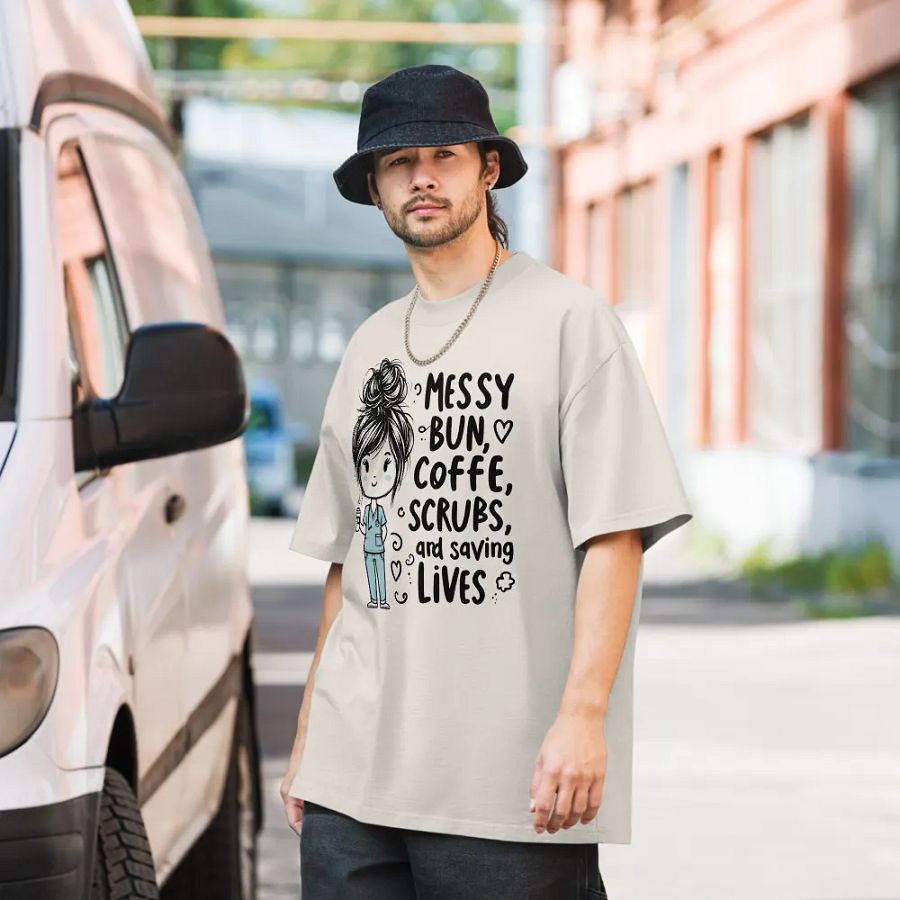 Messy Bun Coffee Scrubs Faded Tee product image (20)