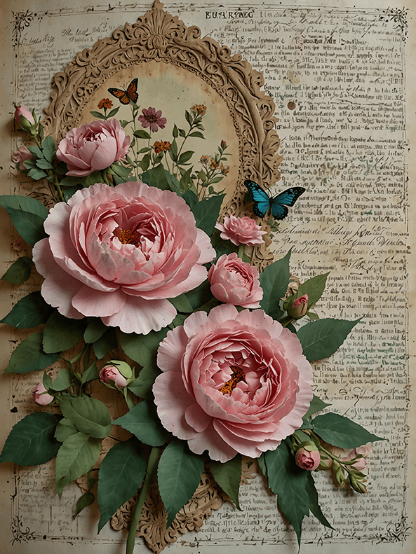 Set of 8 Antique Book Pages with Garden Roses No.R245 product image (9)