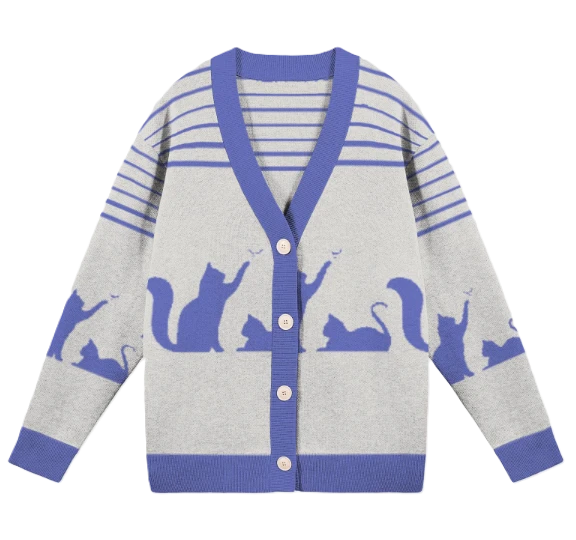 Cute Cats Cardigan Blue Knitted Sweatsuit Open Front product image (3)