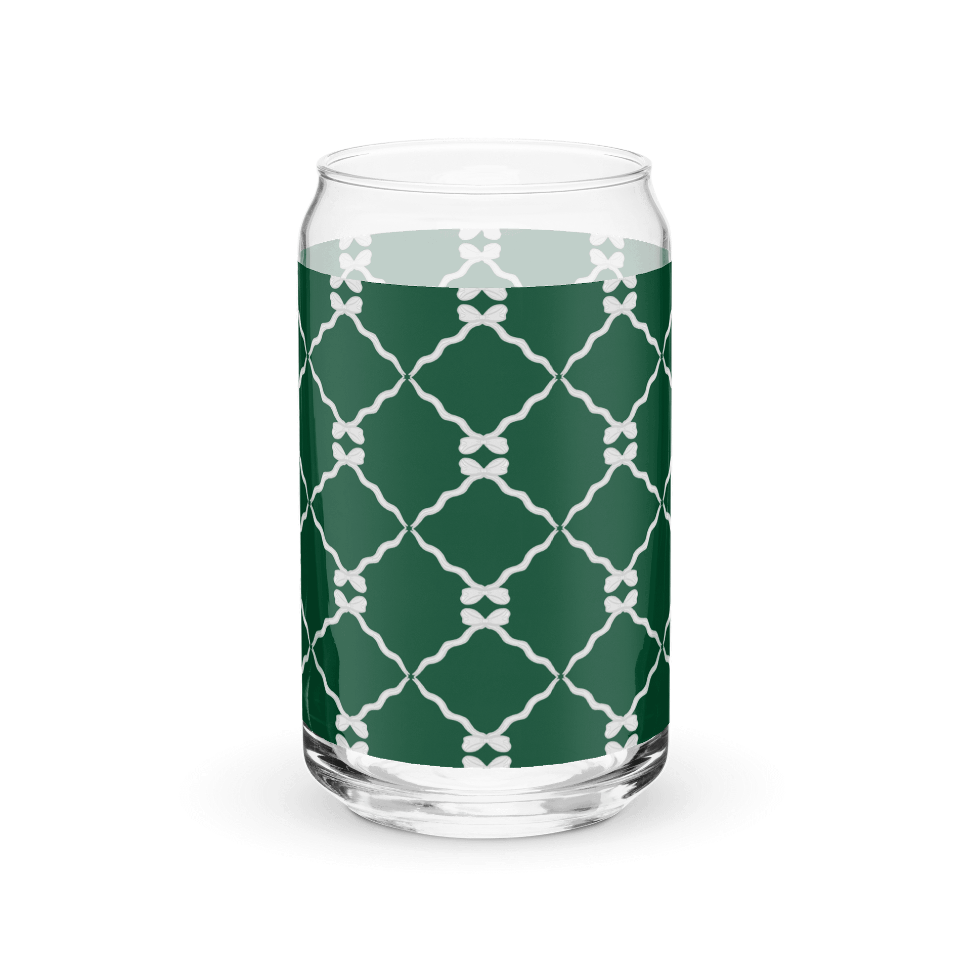 Bows and Ribbon Pattern in Green and White Glass Tumbler product image (2)