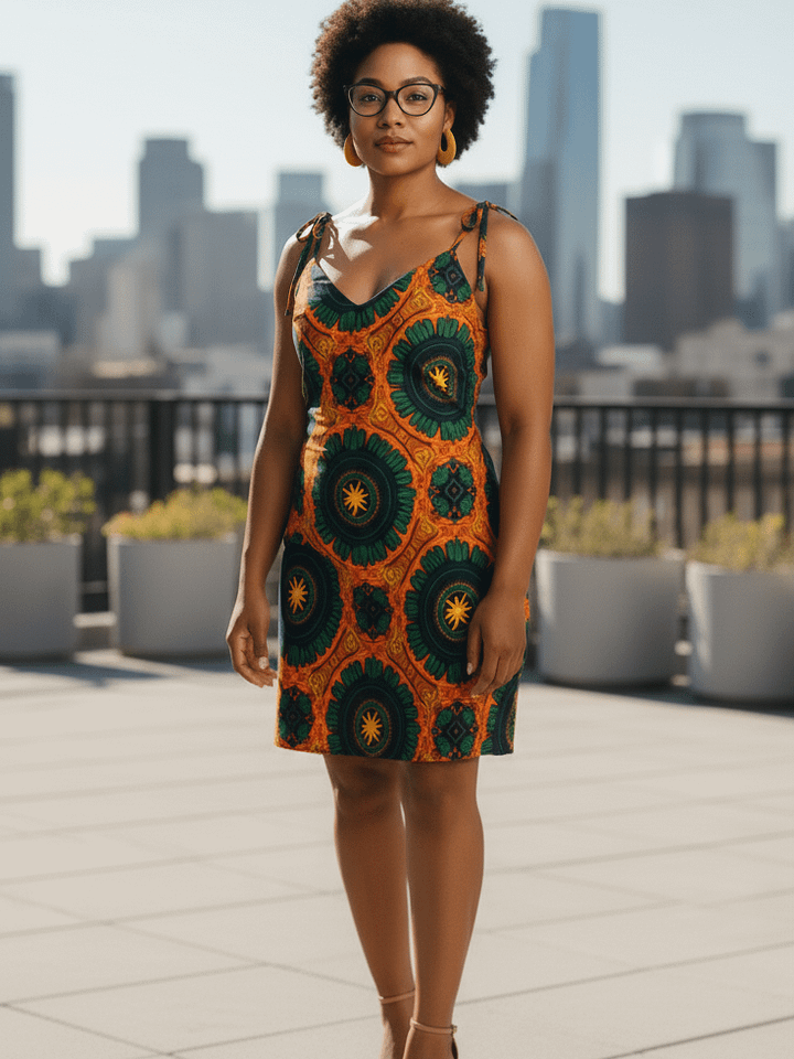Retro Mandala Sunburst Slip Dress – Bold Vintage-Inspired Print product image (1)