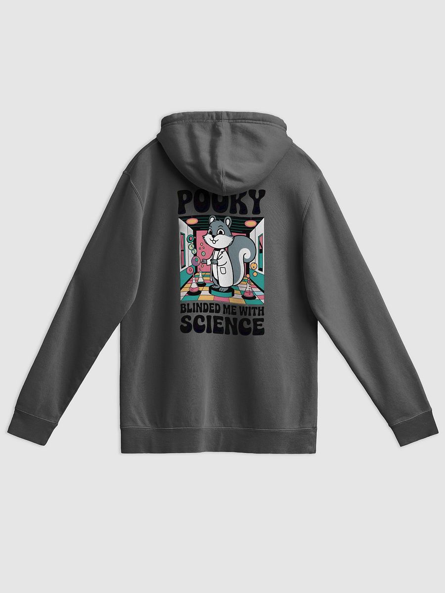 Super Premium Hoodie: Image on both Sides, Pooky Blinded me with Science, retro in pooky's lab with 70s font product image (2)