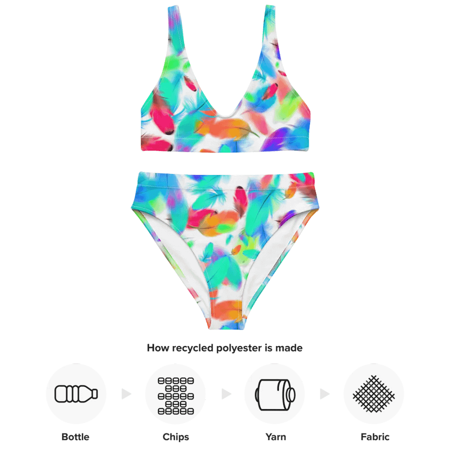 Colorful Feather Pattern Design High Waisted Bikini - v3 product image (3)