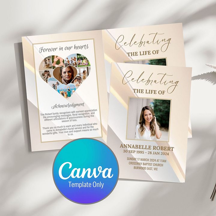 Light Golden Tones Funeral Program Canva Template product image (1)