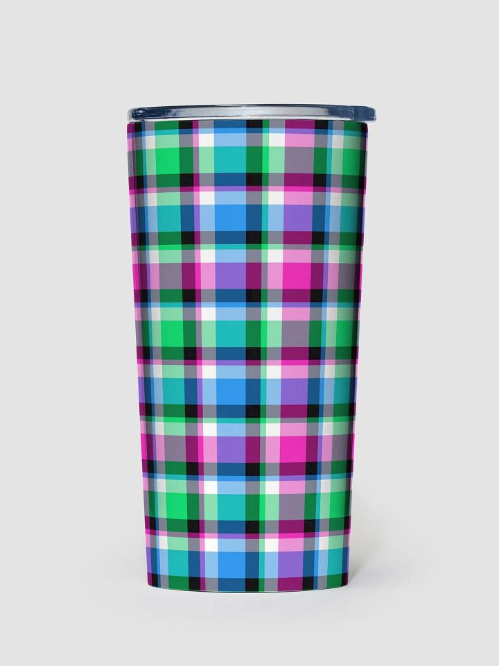 Magenta, Bright Green, & Blue Plaid Travel Tumbler product image (2)