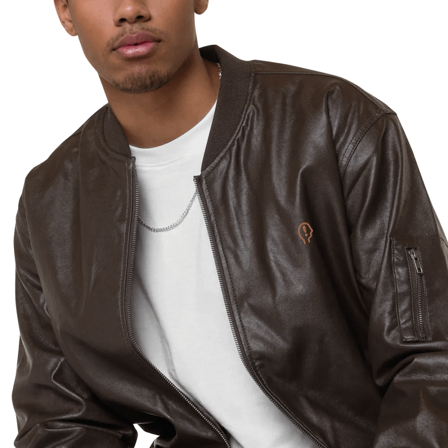 EXCLAIMING MENTALLY monochrome brown faux leather jacket product image (10)
