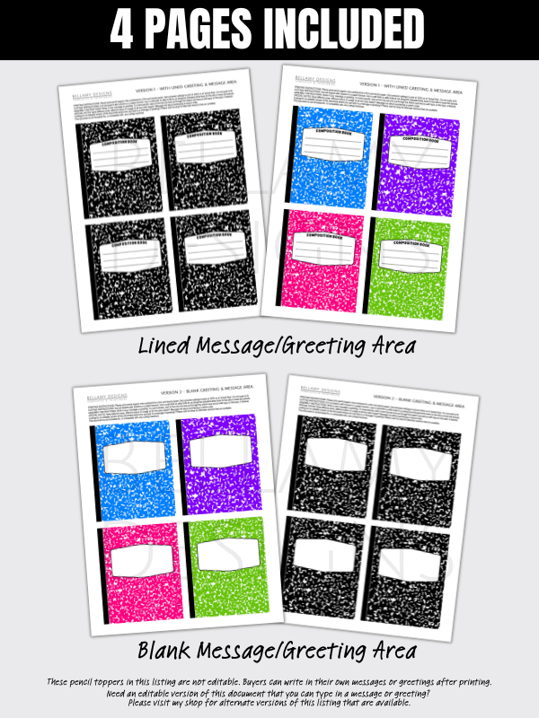 Notebook Pencil Toppers - Composition Notebook Printable product image (5)