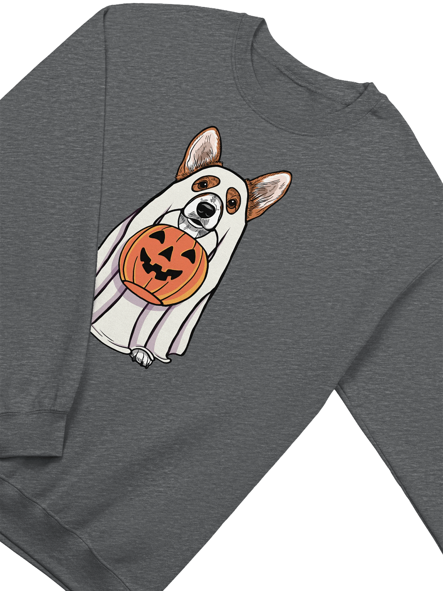 Funny Halloween Cardigan Welsh Corgi(Sable) Sweatshirt | Funny Corgi Wearing a Ghost Costume and Holding a Pumpkin Basket product image (8)