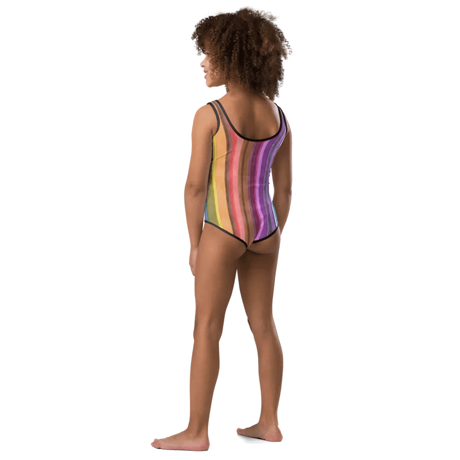 Cool Gouache Striped One-Piece Girls Swimsuit product image (3)