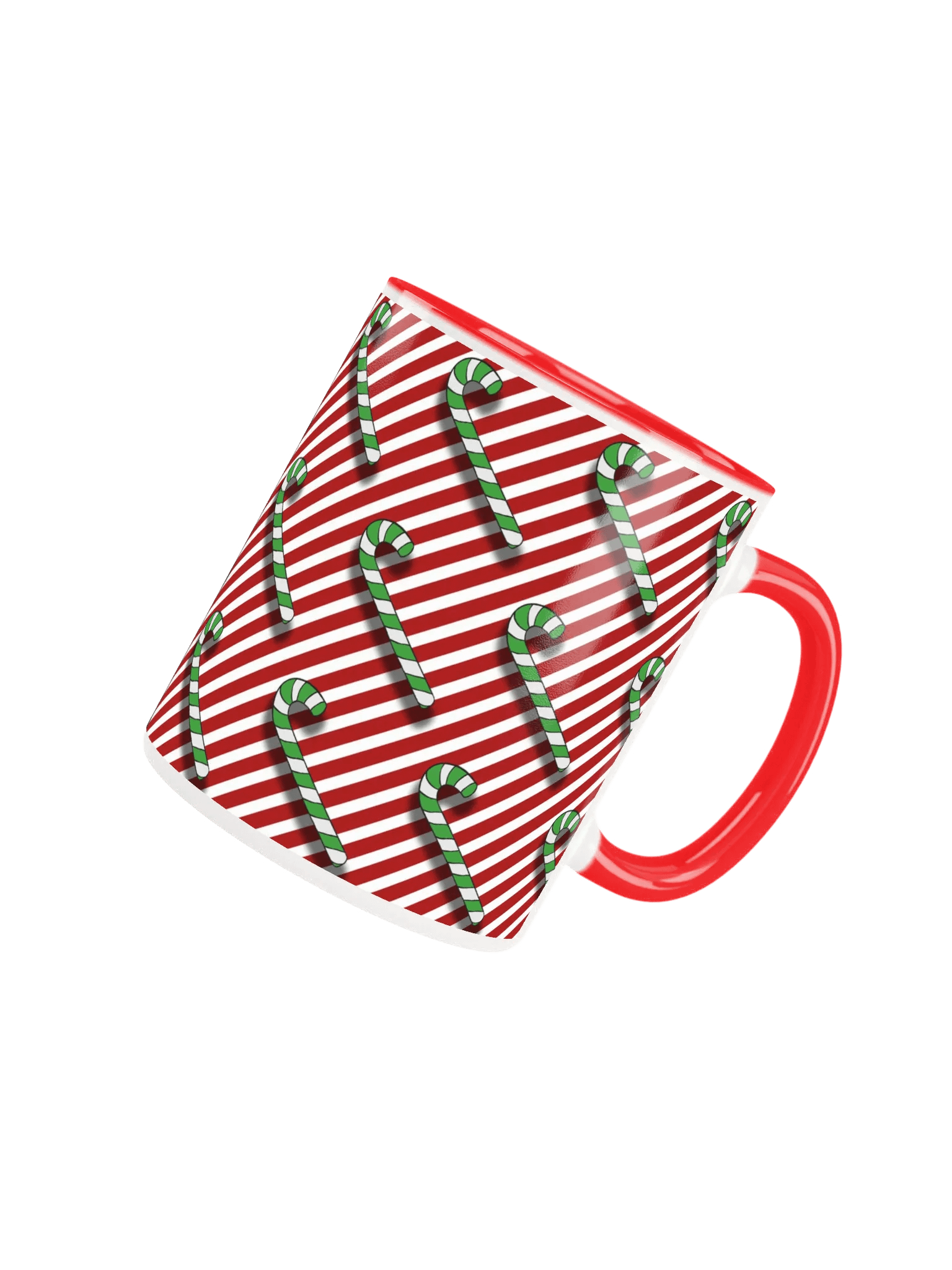 Green Candy Canes on Red Peppermint Stripe Ceramic Mug product image (4)