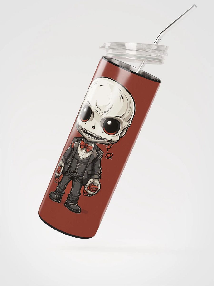 Gothic Valentine's Stainless Steel Tumbler: Skeleton & Red Roses product image (2)