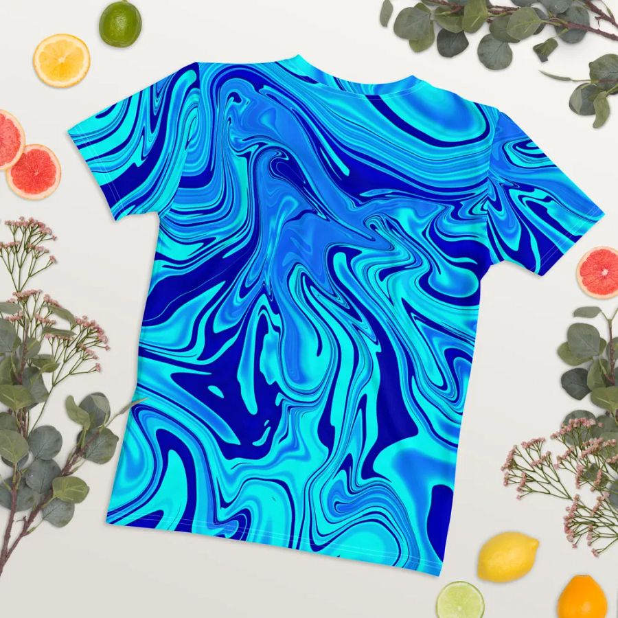 Women's Crew Neck Tshirt - Light and Dark Blue Digital Fluid Art product image (7)