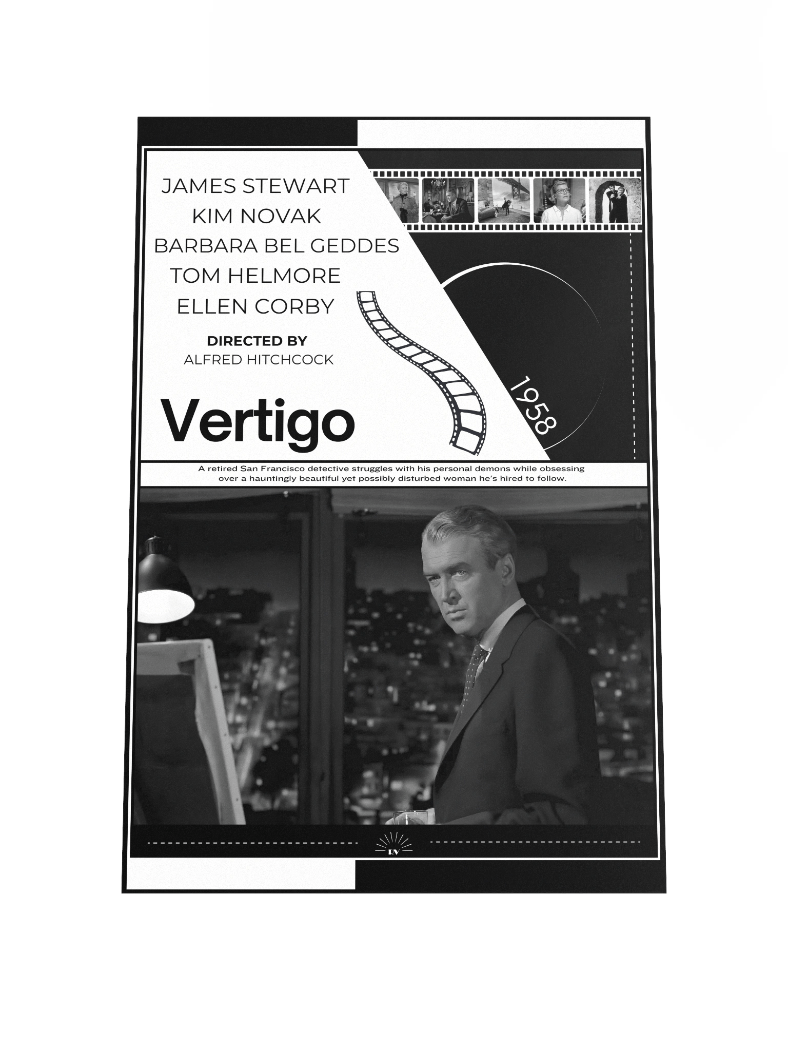 Vertigo with James Stewart and Kim Novak 1958 | Movie Poster | 12x18 Wall Art product image (1)