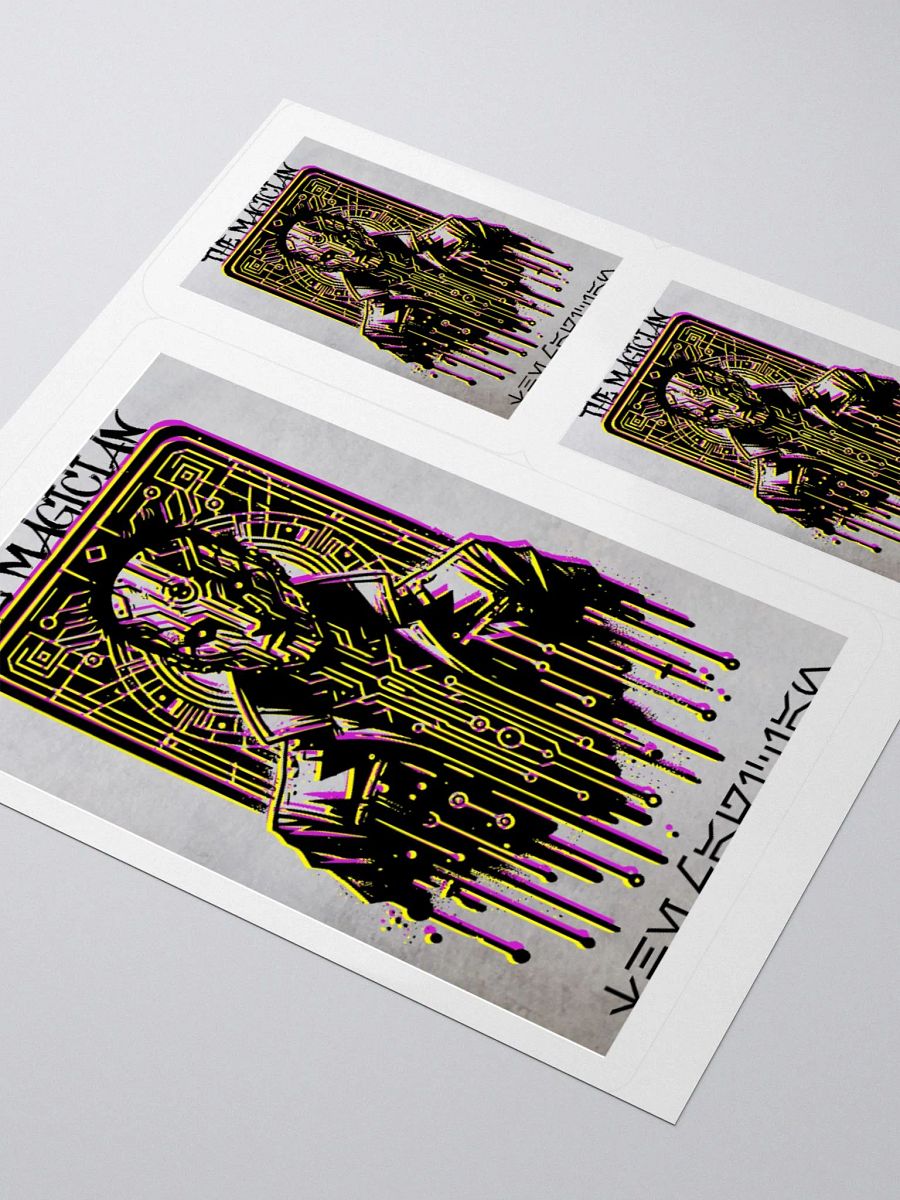 Cyberpunk Tarot Sticker – "The Magician" Card Cybernetic Character in Leather Coat – Futuristic Graffiti Stencil Art Vinyl Decal product image (3)