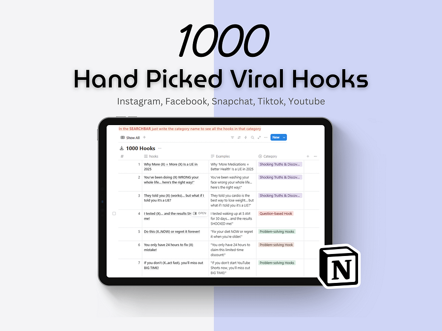 1000 Viral Hooks Bundle For Instagram Reels & Tiktok Videos product image (1)