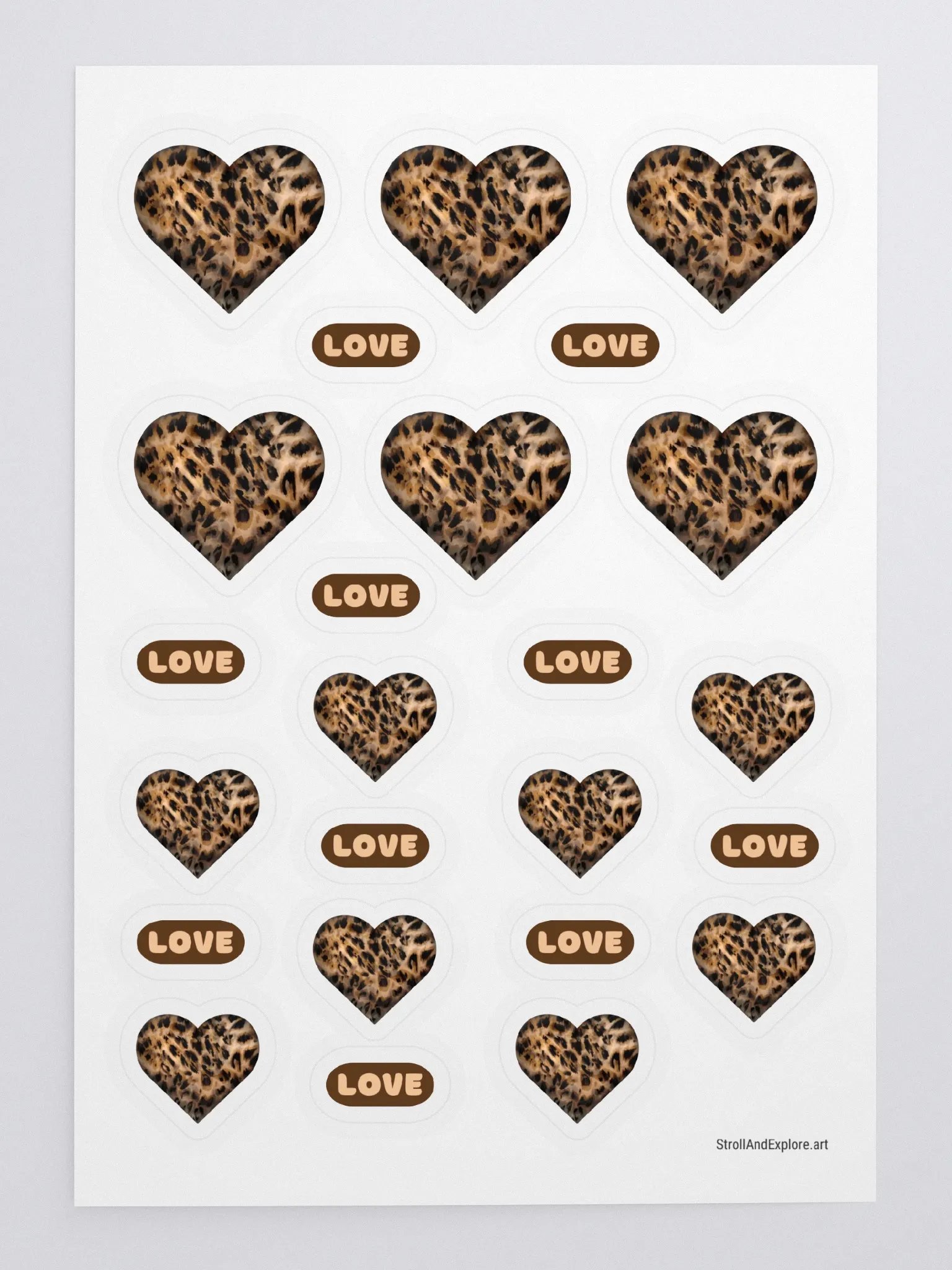 Leopard Skin brown Fur Hearts - Sticker Sheet product image (1)
