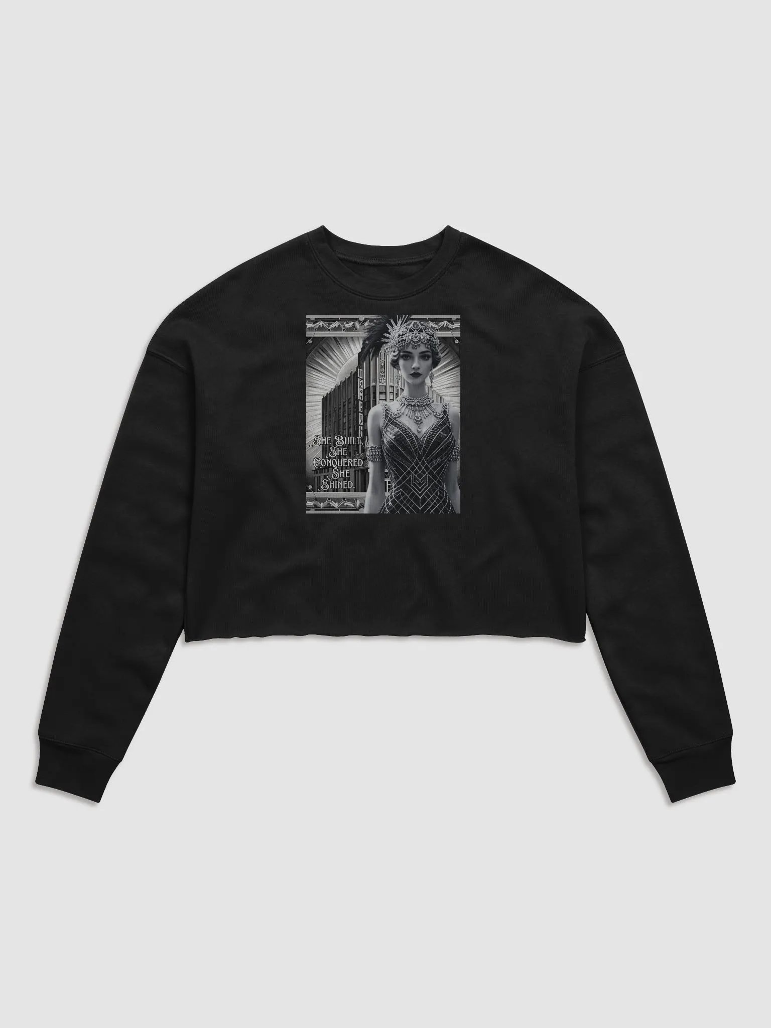 She Built, She Conquered, She Shined – 1920s Glamour Cropped Long Sleeve T-Shirt product image (1)
