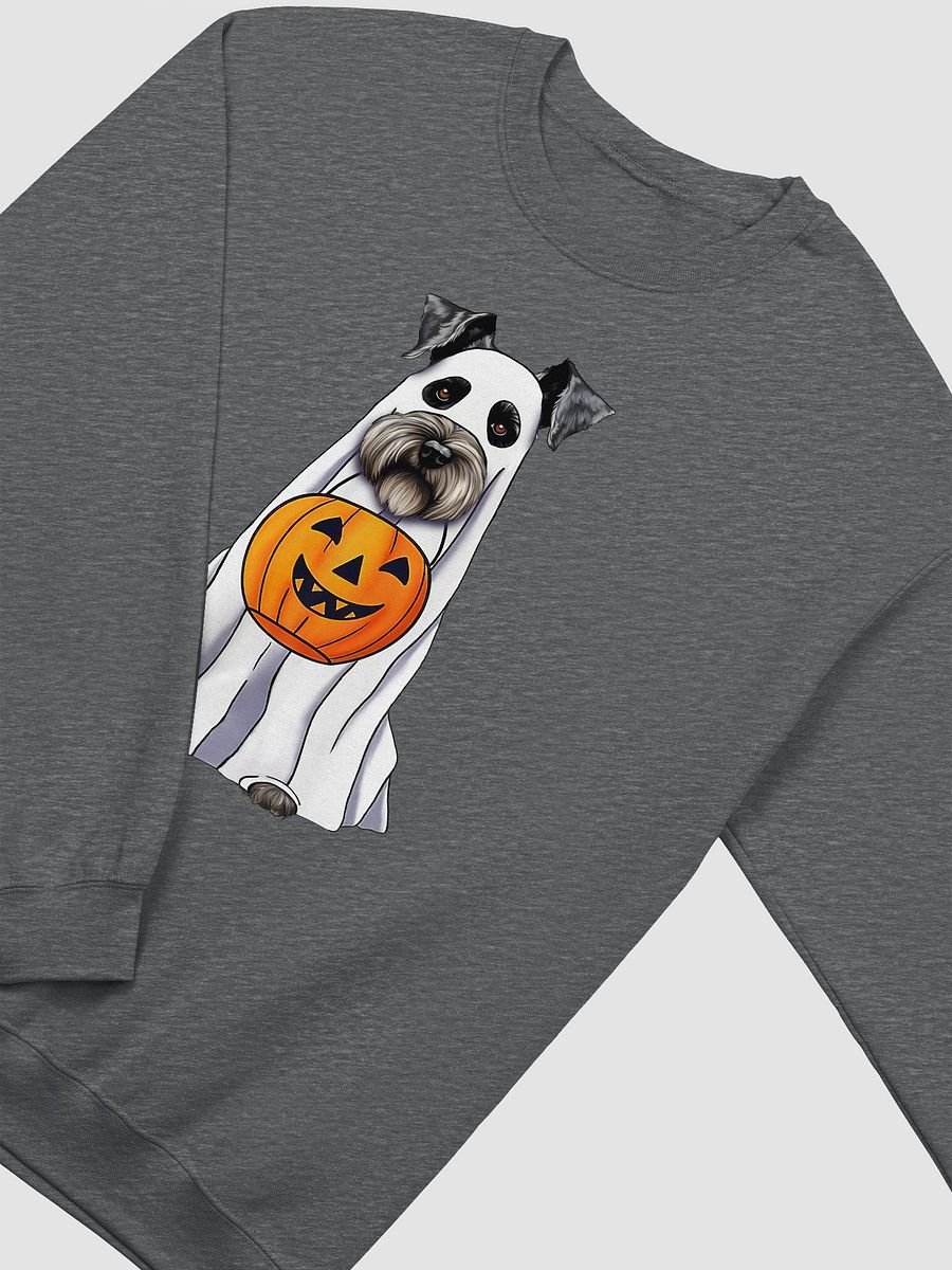 Schnauzer Halloween Sweatshirt | Funny Fall & Halloween Schnauzer Wearing a Ghost Costume with Pumpkin Basket product image (8)