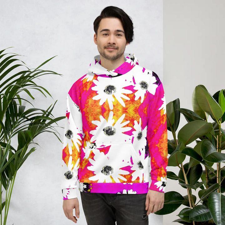 Abstract Vibrant Colourful Daises Unisex All Over Print Pull Over Hoodie product image (2)