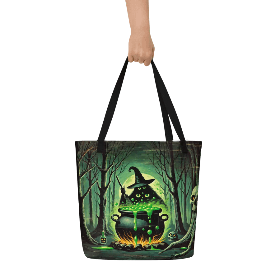Cauldron Monster Large Halloween Tote Bag (Distressed Look) product image (7)