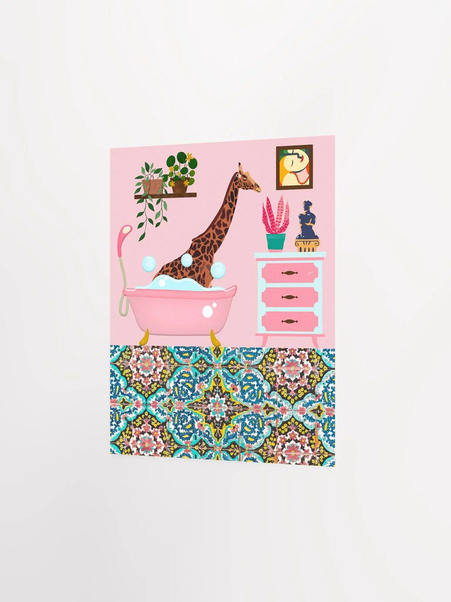 Bathing Giraffe Pink Bathroom Wall Art Print product image (11)