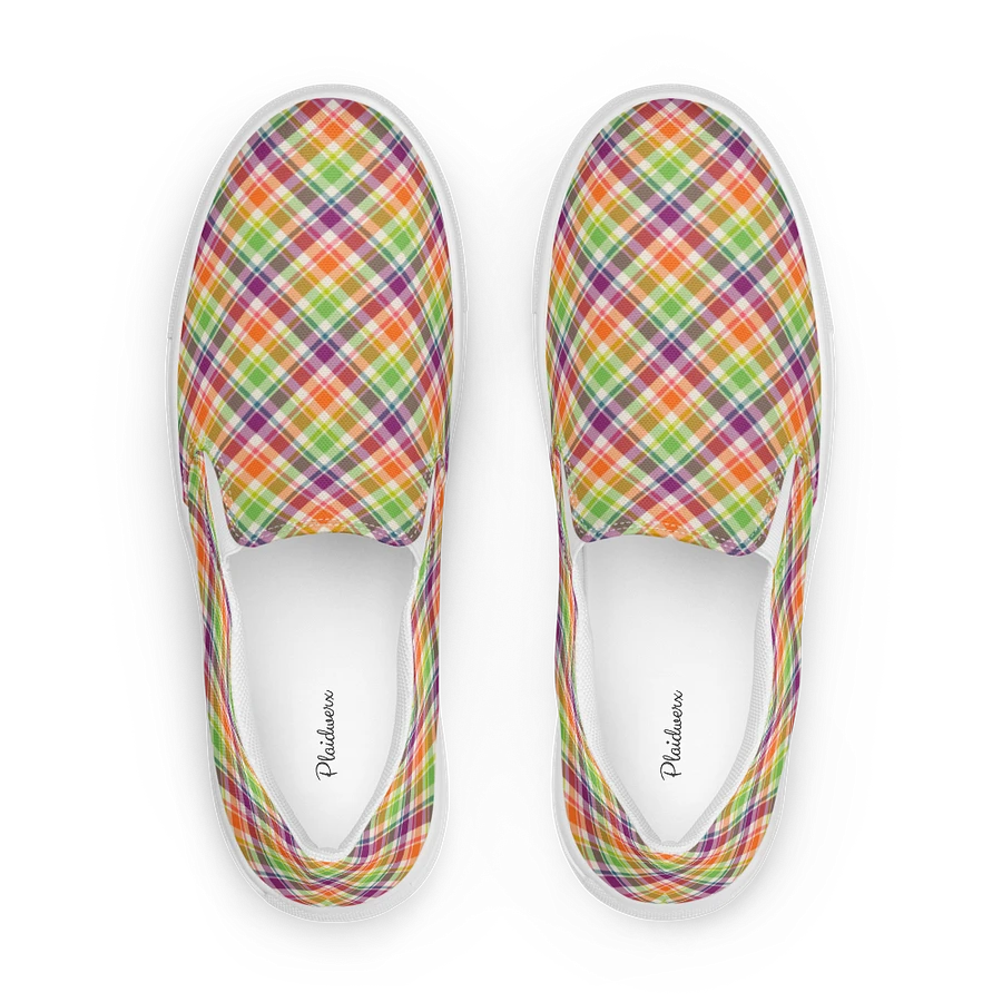 Purple, Orange, and Lime Green Plaid Women's Slip-On Shoes product image (1)