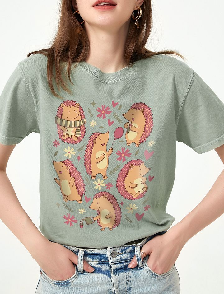 Cottagecore-Style Shirt of Kawaii Hedgehogs | Goblincore & Forestcore-Inspired Floral Kawaii Hedge Hogs T-Shirt product image (1)