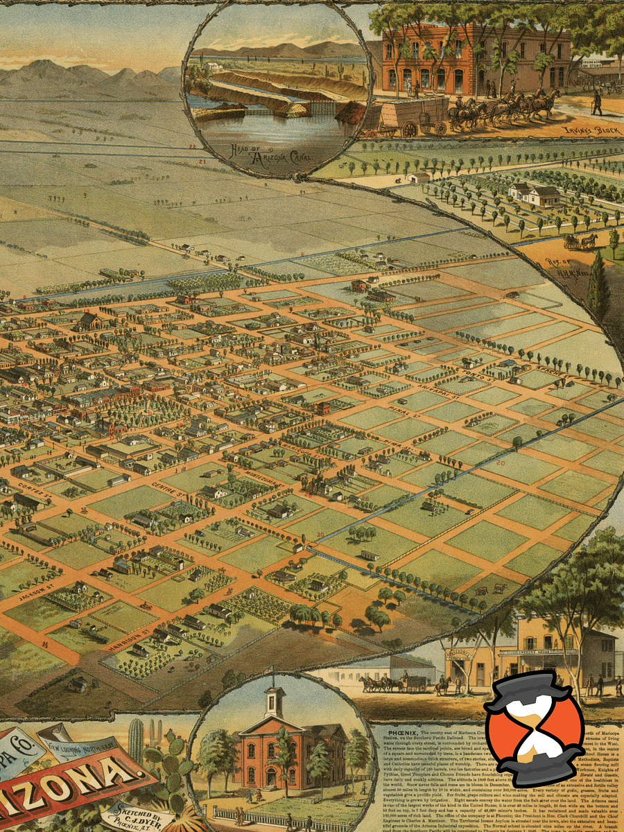 Phoenix Arizona 1885 Canvas Print – Hand-Drawn Historic City Map product image (4)