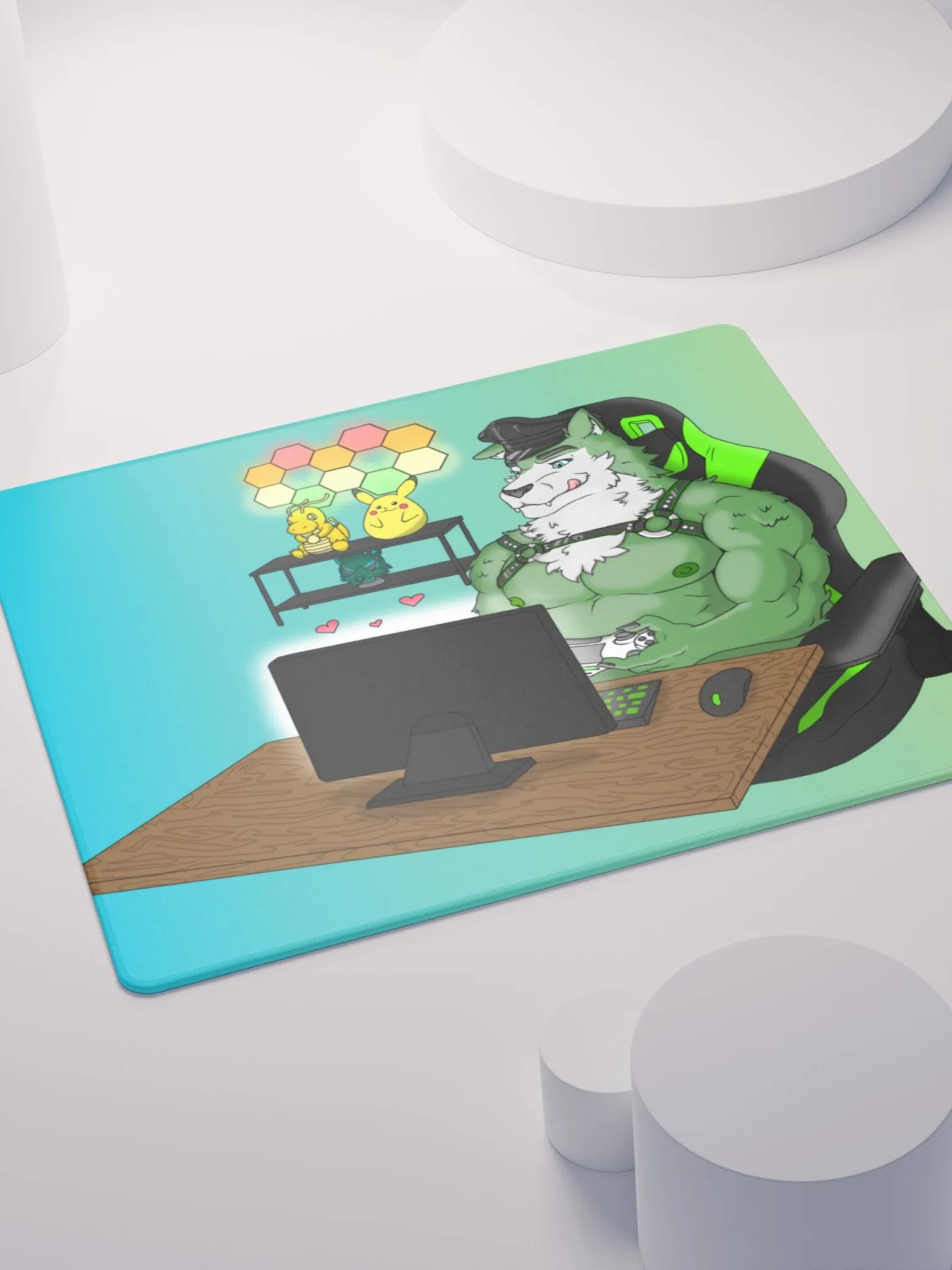 Cozy Wolf Dad Gaming Mouse Pad (Teal / Left) product image (7)