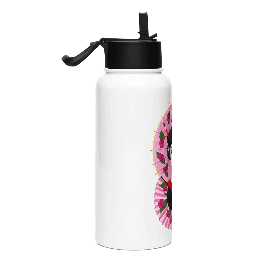 Japanese Geisha (art by Dina R.) acrylic painting picture - Stainless Steel Water Bottle with a Straw Lid product image (4)