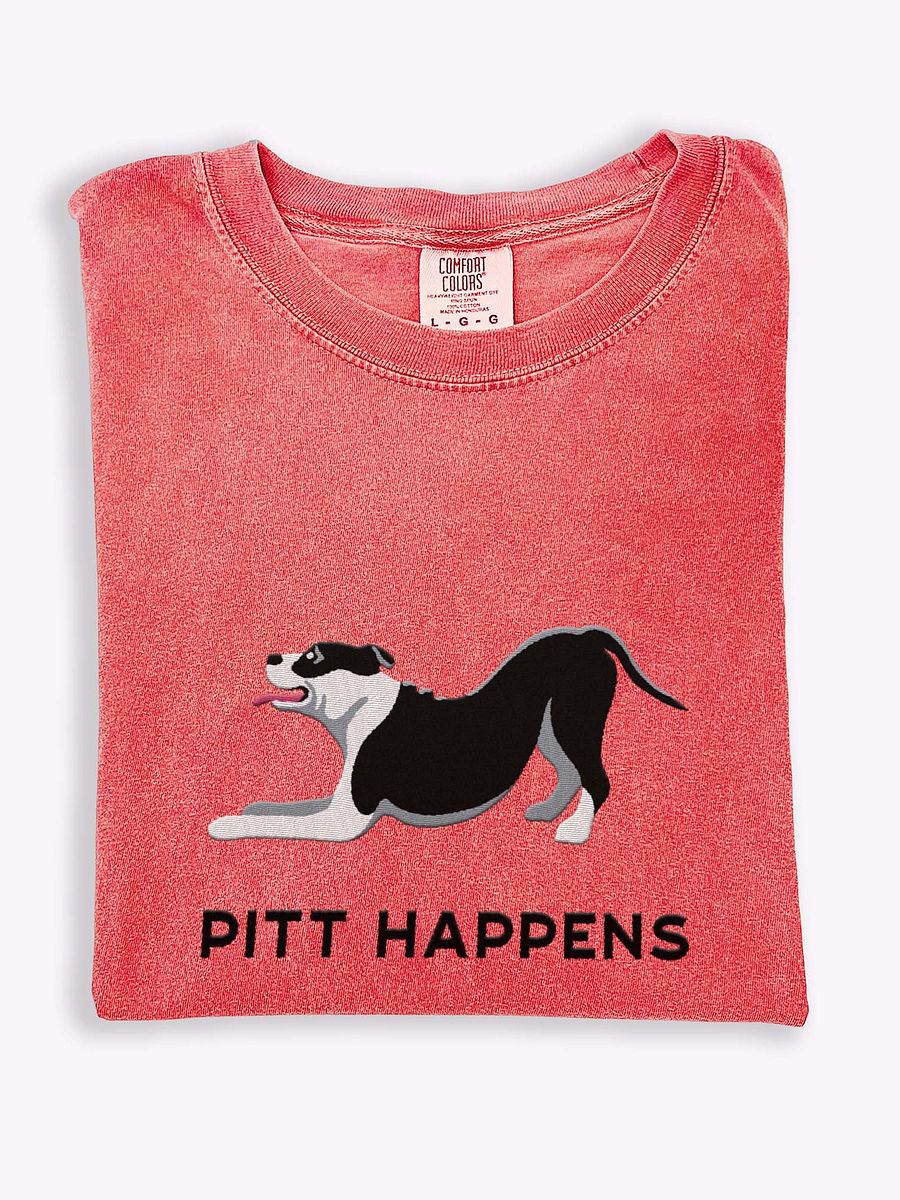 Pitt Happens T-Shirt(Embroidered) of a Pitbull Terrier(Black) product image (1)