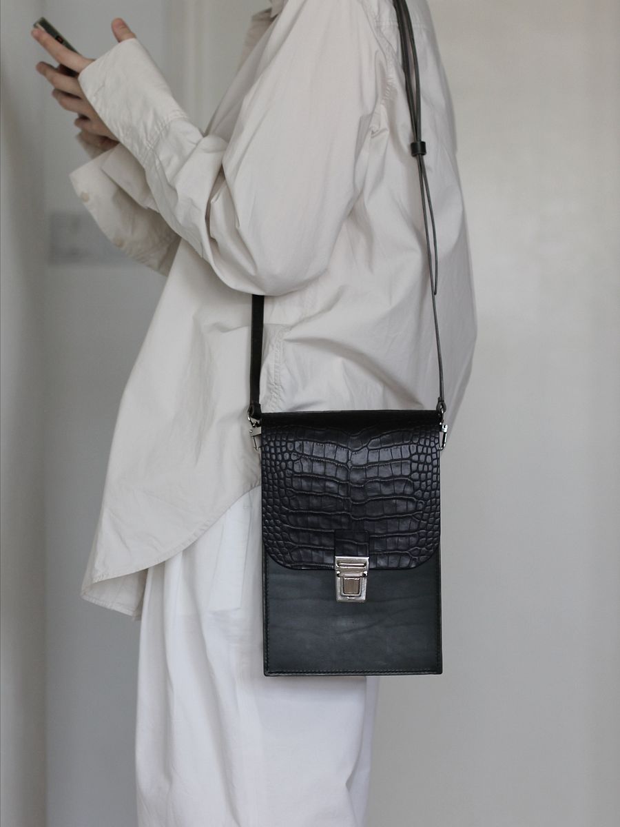 Croc Embossed Vegetable Tanned Leather Satchel product image (6)