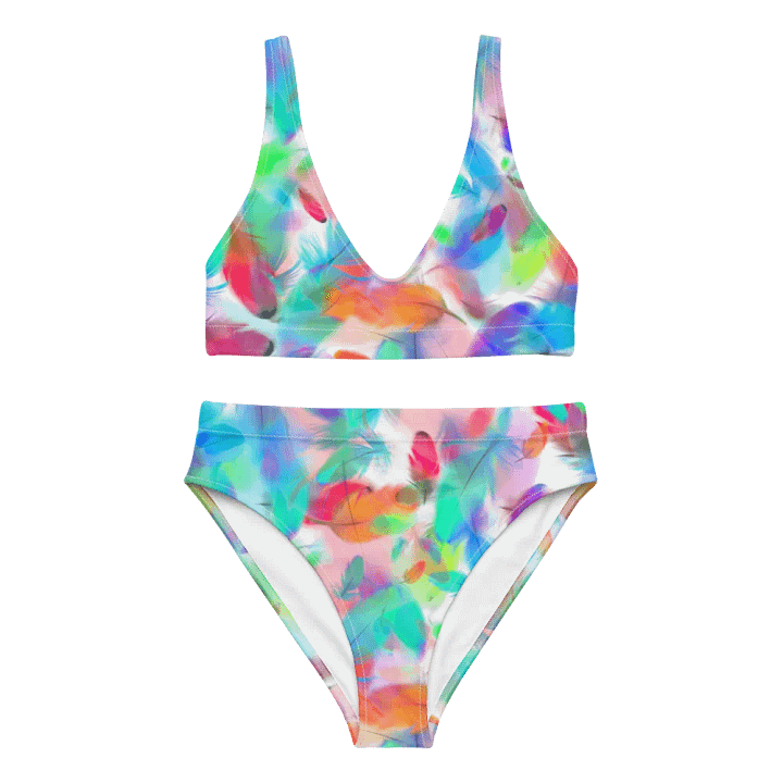 Colorful Feather Pattern Design High Waisted Bikini - v2 product image (2)