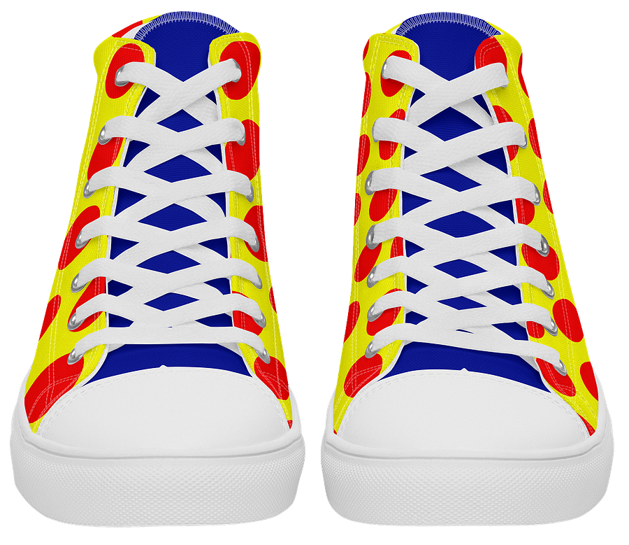 Red Polka Dots on Yellow Women's High Top Canvas Shoes product image (2)