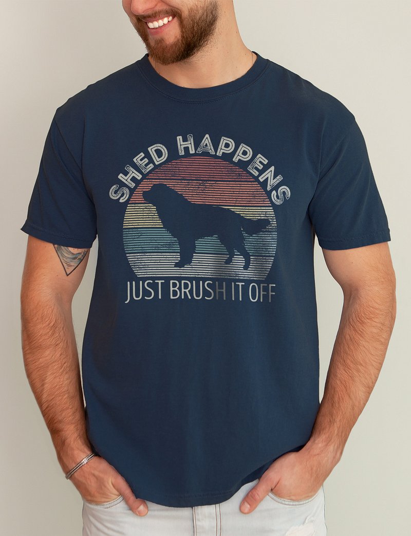 Shed Happens Bernese Mountain Dog Tee | Funny Retro-Vintage Sunset T-Shirt for Berner Owners