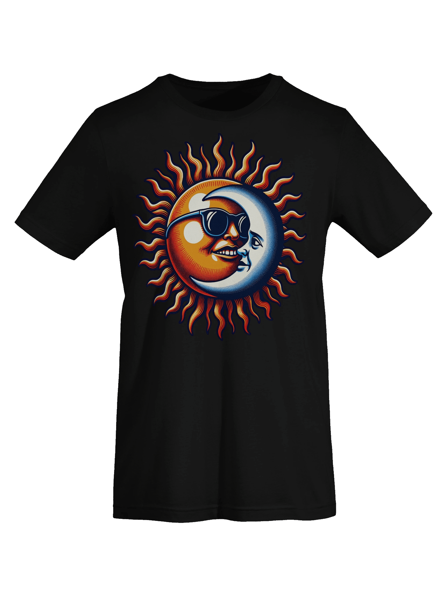 🌞 Sun and Moon Retro Fusion T-Shirt – Cool Cosmic Design with Shades | Groovy Celestial Yin-Yang Tee product image (3)