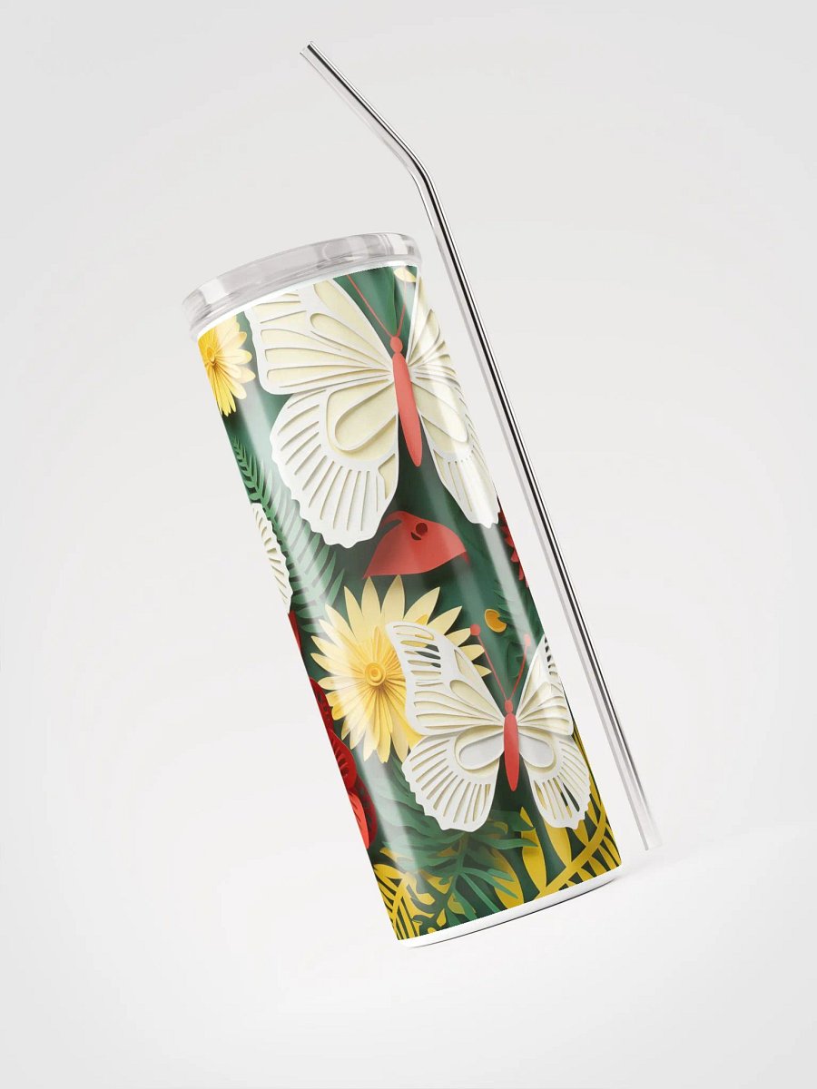 Butterfly Flowers Nature Papercut Green Stainless Steel Tumbler product image (3)