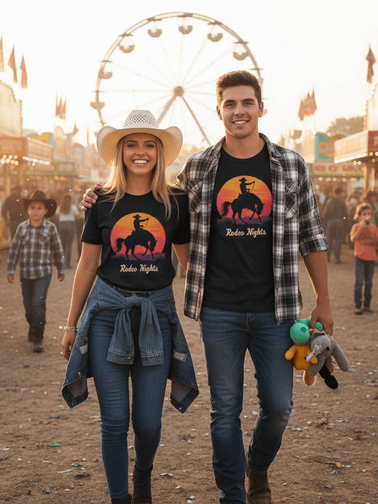 Rodeo Nights Vintage Western T-Shirt - Cowboy Horse Silhouette Sunset Tee for Country Lovers & Rodeo Fans product image (1)